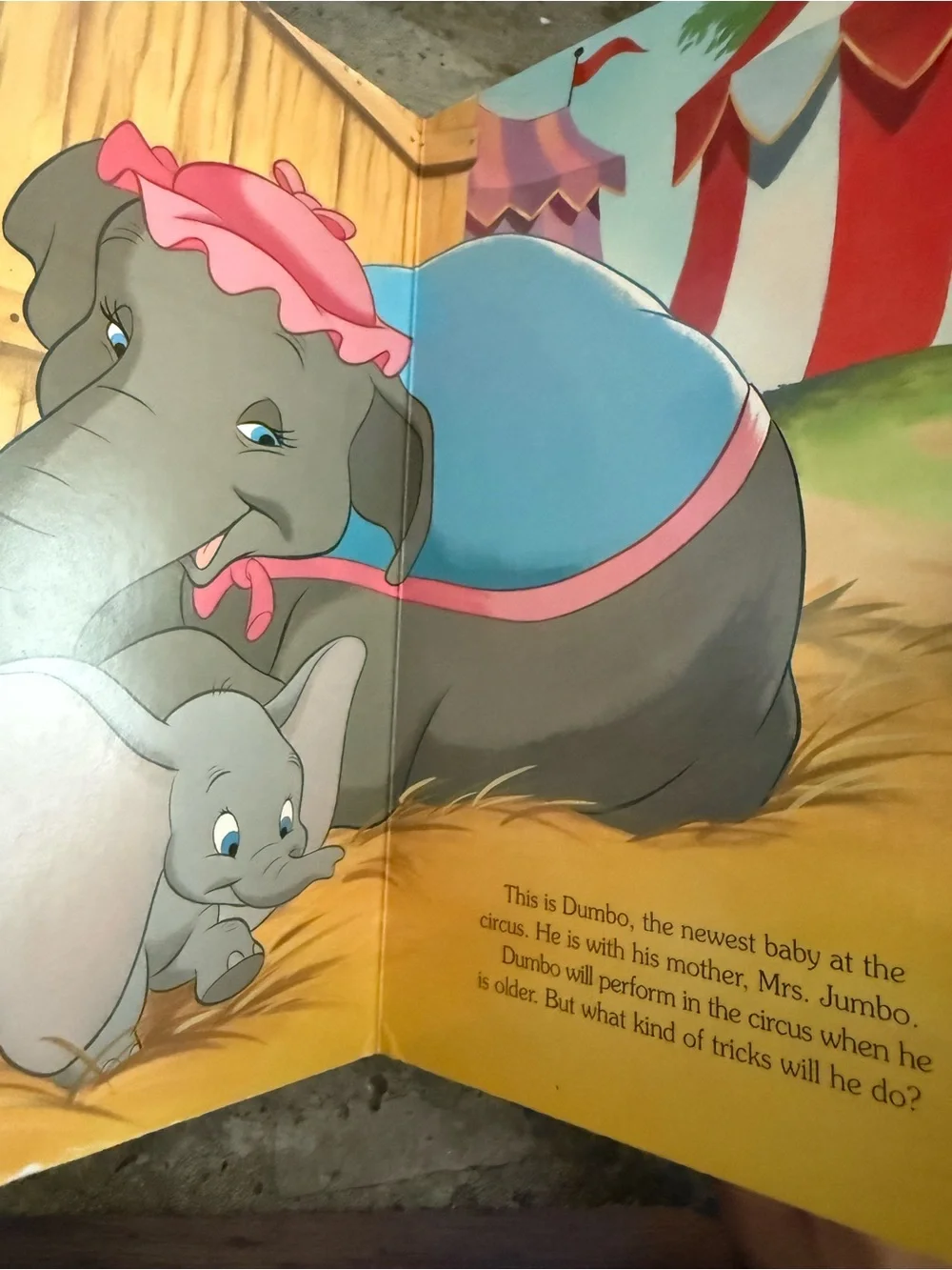 Disney Dumbo Plush Toy Gray with Red Holiday Hat and vintage kids book